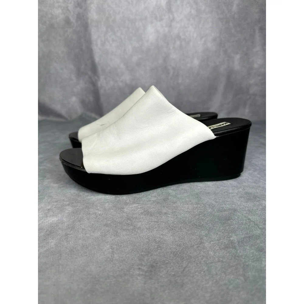 Women's Karl Lagerfeld Paris Lyric White Leather Platform Wedge Sandals Size 7